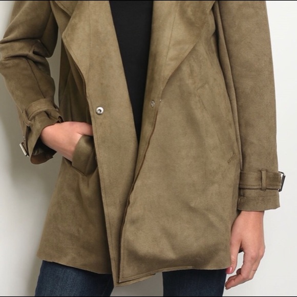 Olive Faux Suede Jacket - Picture 2 of 4